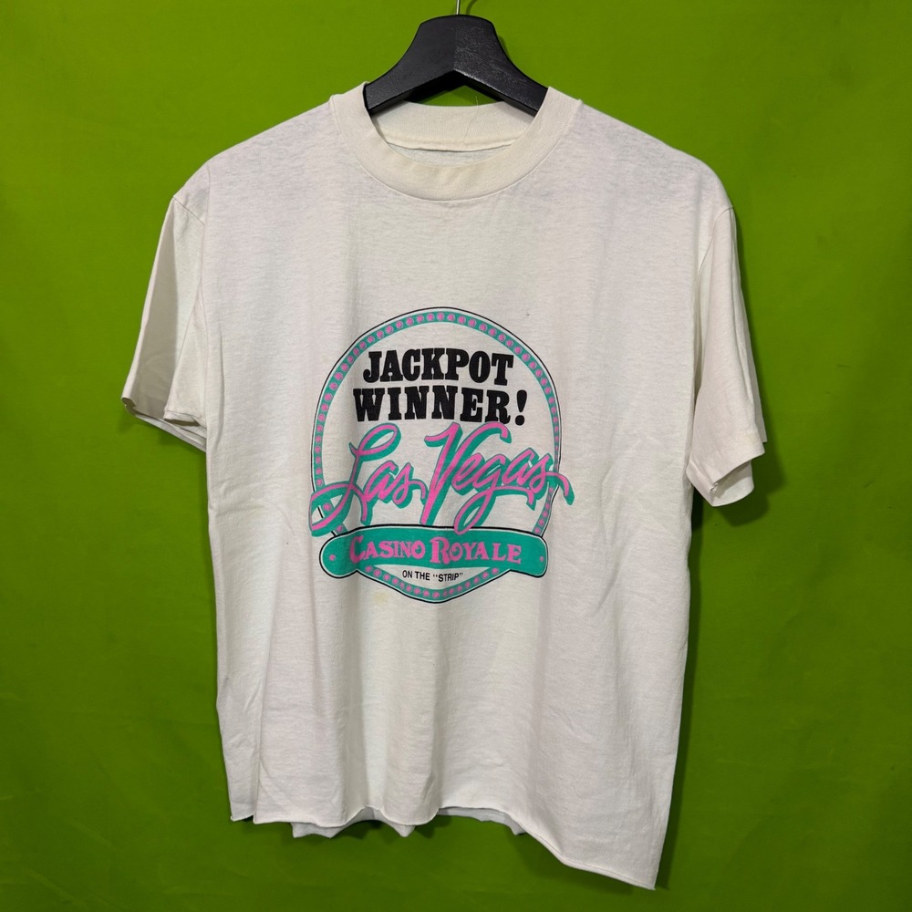 Vintage Cropped Las Vegas Casino Royale Shirt White Medium USA Made Strip LV